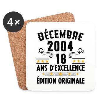 18 Ans Anniversaire Vintage Né(e) en Décembre 2004 - Dessous de verre (lot de 4) - blanc - Devant
