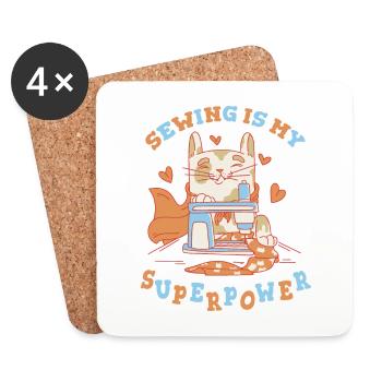 Sewing Cat Sewing Machine Sewing Is My Superpower - Coasters (set of 4) - white - Front