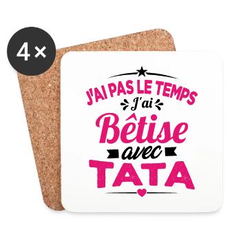 Pas le temps j'ai bêtise avec tata - Dessous de verre (lot de 4) - blanc - Devant