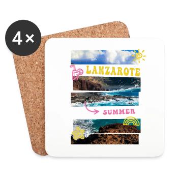 Lanzarote Été Soleil Plage Palmiers de Mer Vacances - Dessous de verre (lot de 4) - blanc - Devant