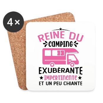 La Reine Du Camping Campeuse Cadeau Campeur Femme - Dessous de verre (lot de 4) - blanc - Devant