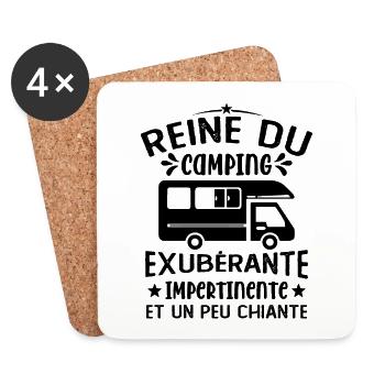 La Reine Du Camping Campeuse Cadeau Campeur Femme - Dessous de verre (lot de 4) - blanc - Devant