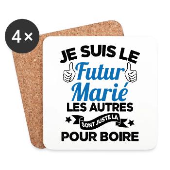 Cadeau de célibataire pour un futur marié - Dessous de verre (lot de 4) - blanc - Devant