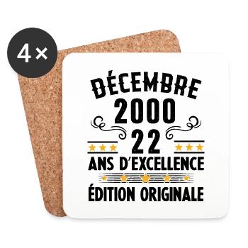 Cadeau Anniversaire Vintage 22 Ans Décembre 2000 - Dessous de verre (lot de 4) - blanc - Devant