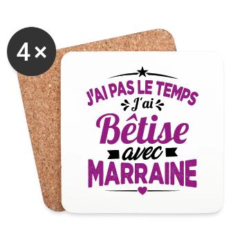 J'ai Pas Le Temps, J'ai Bêtise Avec Marraine - Dessous de verre (lot de 4) - blanc - Devant