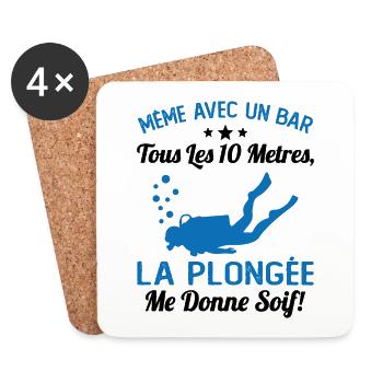 La Plongée Me Donne Soif Mer Cadeau Plongeur Apnée - Dessous de verre (lot de 4) - blanc - Devant