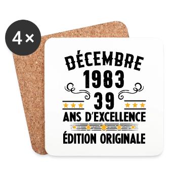 39 Ans Anniversaire Vintage Né(e) en Décembre 1983 - Dessous de verre (lot de 4) - blanc - Devant