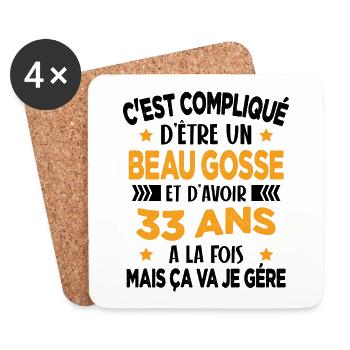 Beau Gosse et D'avoir 33 Ans Cadeau d'anniversaire - Dessous de verre (lot de 4) - blanc - Devant