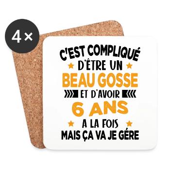 Compliqué d'être un Beau Gosse et D'avoir 6 Ans - Dessous de verre (lot de 4) - blanc - Devant