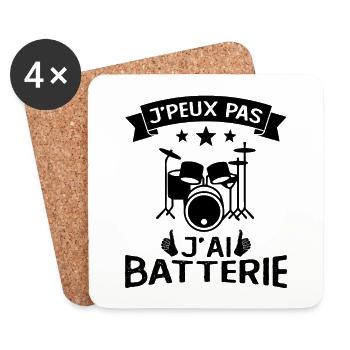 Je Peux Pas J'Ai Batterie Cadeau - Dessous de verre (lot de 4) - blanc - Devant