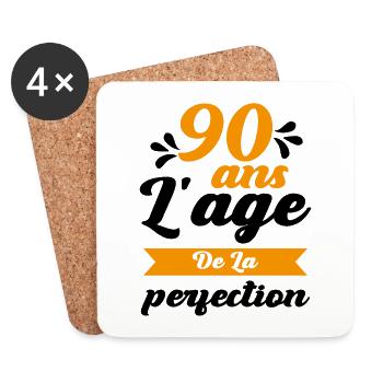 Anniversaire 90 ans - 90 Ans âge de la perfection - Dessous de verre (lot de 4) - blanc - Devant