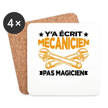 Y'a écrit Mécanicien Pas Magicien Cadeau Homme - Dessous de verre (lot de 4) - blanc - Devant