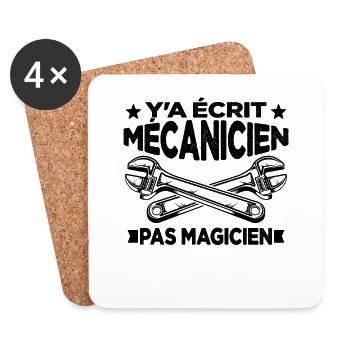Y'a écrit Mécanicien Pas Magicien Cadeau Homme - Dessous de verre (lot de 4) - blanc - Devant