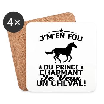 J'm'en Fou Du Prince Charmant Je Veux Un Cheval - Dessous de verre (lot de 4) - blanc - Devant