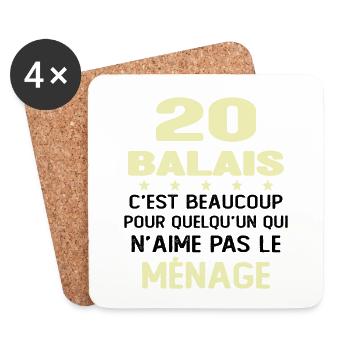 20 balais Drôle Cadeau Anniversaire 20 ans - Dessous de verre (lot de 4) - blanc - Devant