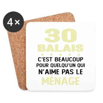 30 balais Drôle Cadeau Anniversaire 30 ans - Dessous de verre (lot de 4) - blanc - Devant