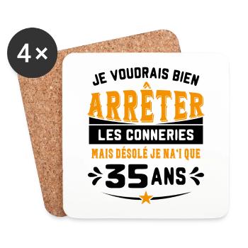 Je Voudrais Bien 35 Ans Humour Cadeau - Dessous de verre (lot de 4) - blanc - Devant