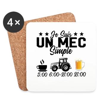 Je Suis Un Mec Simple Cafe Tracteur l'apéro - Dessous de verre (lot de 4) - blanc - Devant