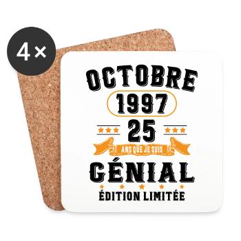 25 Ans Anniversaire Vintage Né(e) en Octobre 1997 - Dessous de verre (lot de 4) - blanc - Devant