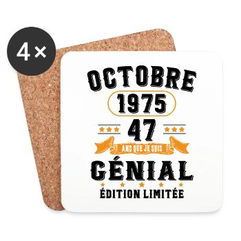 47 Ans Anniversaire Vintage Né(e) en Octobre 1975 - Dessous de verre (lot de 4) - blanc - Devant