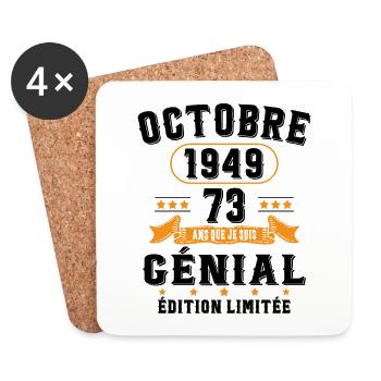 73 Ans Anniversaire Vintage Né(e) en Octobre 1949 - Dessous de verre (lot de 4) - blanc - Devant