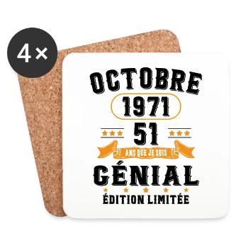 51 Ans Anniversaire Vintage Né(e) en Octobre 1971 - Dessous de verre (lot de 4) - blanc - Devant