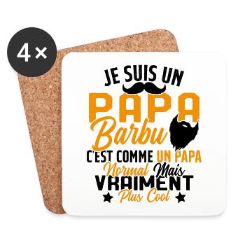 Papa Barbu Humour Cadeau Fête des Pères - Dessous de verre (lot de 4) - blanc - Devant
