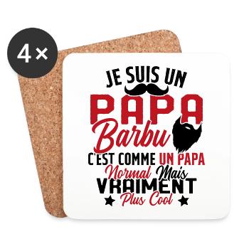 Papa Barbu Humour Cadeau Fête des Pères - Dessous de verre (lot de 4) - blanc - Devant