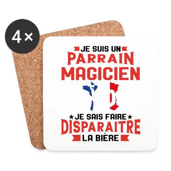 Je Suis Un Parrain Magicien Je Sais Faire La Bière - Dessous de verre (lot de 4) - blanc - Devant