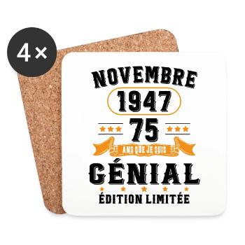 75 Ans Anniversaire Vintage Né(e) en Novembre 1947 - Dessous de verre (lot de 4) - blanc - Devant