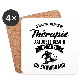 Snowboard Pas Besoin de Thérapie Cadeau Ski - Dessous de verre (lot de 4) - blanc - Devant