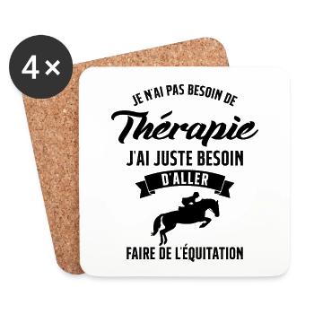 Equitation Humour Cavalière Thérapie Cheval Cadeau - Dessous de verre (lot de 4) - blanc - Devant