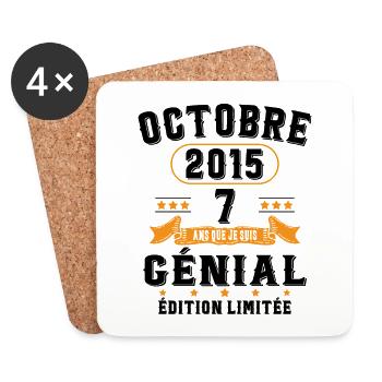 7 Ans Anniversaire Vintage Né(e) en Octobre 2015 - Dessous de verre (lot de 4) - blanc - Devant