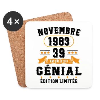 39 Ans Anniversaire Vintage Né(e) en Novembre 1983 - Dessous de verre (lot de 4) - blanc - Devant