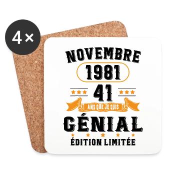 41 Ans Anniversaire Vintage Né(e) en Novembre 1981 - Dessous de verre (lot de 4) - blanc - Devant