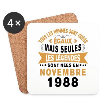 Les légendes sont nées en Novembre 1988 Cadeau - Dessous de verre (lot de 4) - blanc - Devant