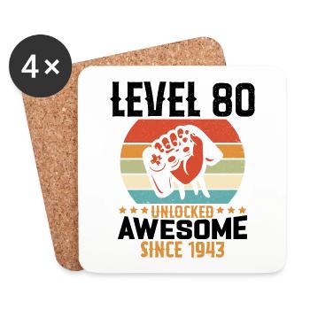 Level 80 Jahre Gaming-Geburtstagsgeschenk freischalten - Untersetzer (4er-Set) - Weiß - Vorne