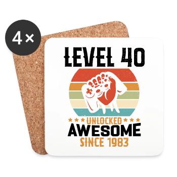 Level 40 Jahre Gaming-Geburtstagsgeschenk freischalten - Untersetzer (4er-Set) - Weiß - Vorne