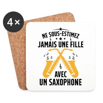 Ne Sous-estimez Jamais Une Fille Avec Un Saxophone - Dessous de verre (lot de 4) - blanc - Devant