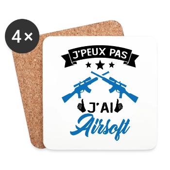 Je Peux Pas J'ai Airsoft Humour Cadeau - Dessous de verre (lot de 4) - blanc - Devant
