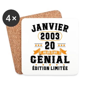 20 Ans Anniversaire Vintage Né(e) en Janvier 2003 - Dessous de verre (lot de 4) - blanc - Devant