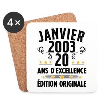 20 Ans Anniversaire Vintage Né(e) en Janvier 2003 - Dessous de verre (lot de 4) - blanc - Devant