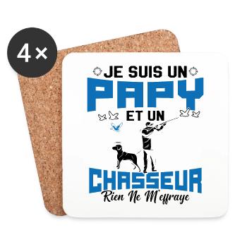 Papy et Chasseur Humour Cadeau - Dessous de verre (lot de 4) - blanc - Devant