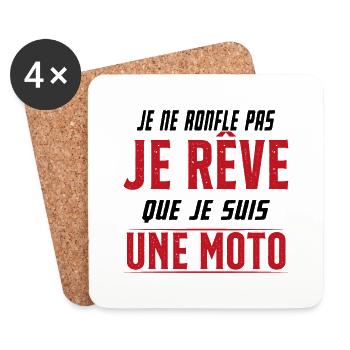 Je ne ronfle pas je rêve de moto ma passion - Dessous de verre (lot de 4) - blanc - Devant