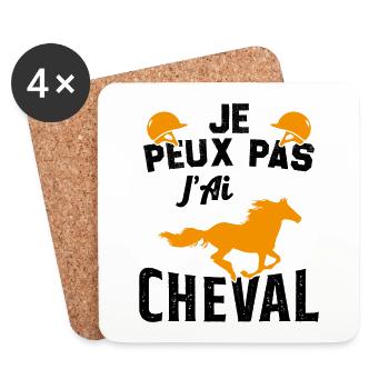 Je Peux Pas J'ai Cheval Cadeau Cavalier Humour - Dessous de verre (lot de 4) - blanc - Devant