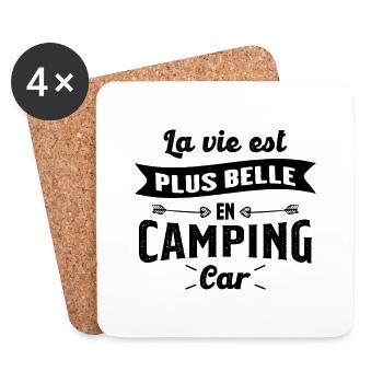 La vie est plus belle en Camping-car humour cadeau - Dessous de verre (lot de 4) - blanc - Devant