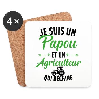 Papou et Agriculteur Qui Déchire Cadeau Humour - Dessous de verre (lot de 4) - blanc - Devant