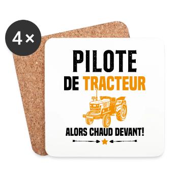 Pilote De Tracteur Cadeau Humour Agriculteur - Dessous de verre (lot de 4) - blanc - Devant