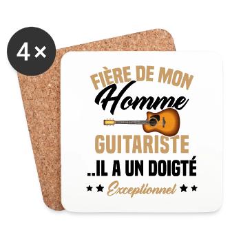 fière de mon homme guitariste - Dessous de verre (lot de 4) - blanc - Devant