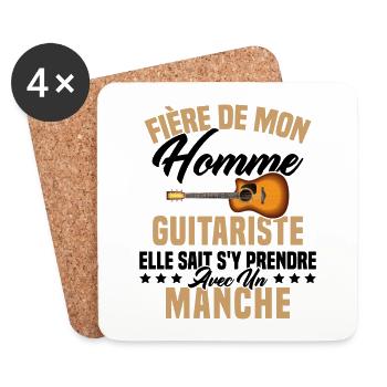 Fier de ma femme guitariste manche - Dessous de verre (lot de 4) - blanc - Devant
